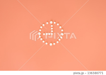 Pills in clock shape, flat lay, concept of taking pills, treatment. 136380771