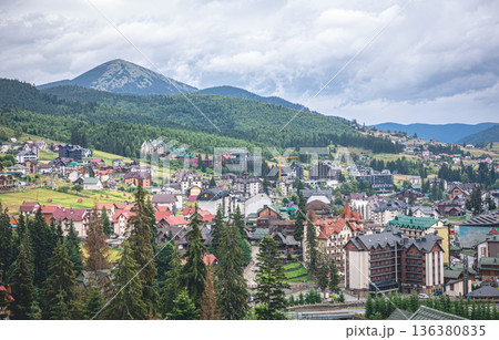 Resort town in the mountains in Ukraine, Bukovel. Resort town in the mountains in Ukraine, Bukovel. 136380835