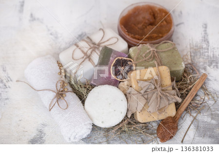 spa composition on a wooden background 136381033