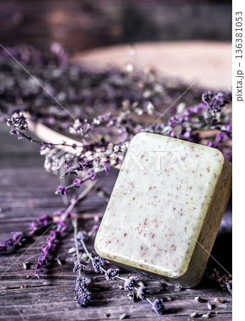 Spa soap on wooden background Spa soap on wooden background 136381053