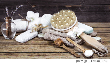 spa still life on a wooden background 136381069