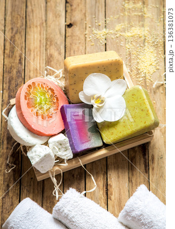 Spa still life on wooden background Spa still life on wooden background 136381073