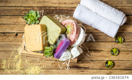 Spa still life on wooden background Spa still life on wooden background 136381074