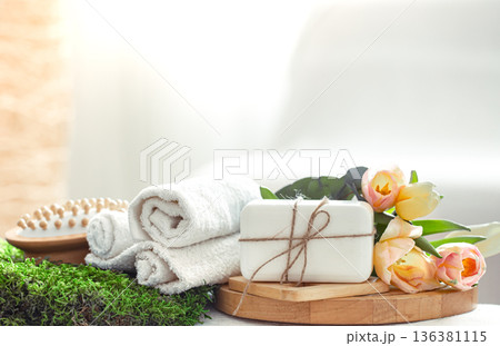 Spring Spa composition on a light background. Spring Spa composition on a light background. 136381115