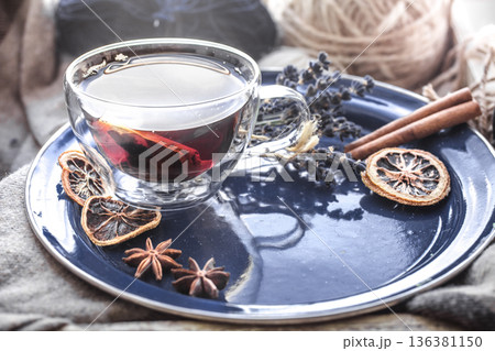 Still life with a cup of tea by the window 136381150