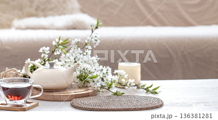 Composition with spring flowers in the interior. Composition with spring flowers in the interior. 136381281
