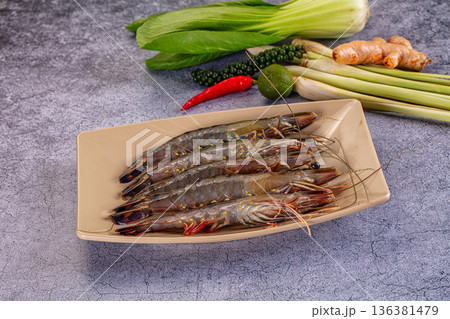 Raw fresh tiger prawn for cooking Raw fresh tiger prawn for cooking 136381479