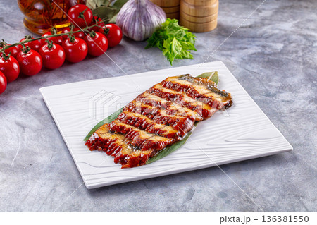Grilled eel with unagi sauce 136381550