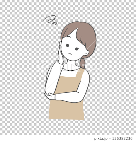 Hand-drawn illustration of a troubled housewife 136382236