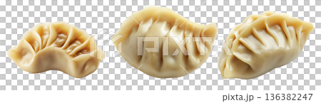 Pan-fried or steamed dumplings Jiaoz with golden crispy bottoms, isolated on white background, concept of Asian cuisine 136382247