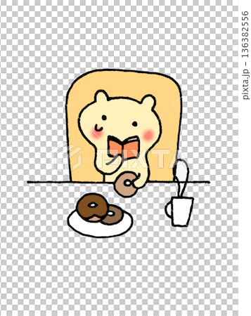Illustration of a cute squirrel reading while eating a donut Illustration of a cute squirrel reading while eating a donut 136382556