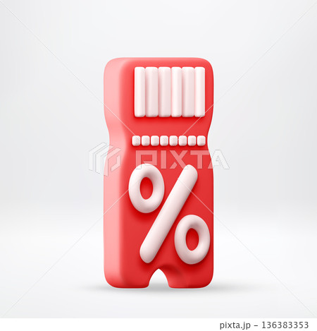 Red 3d coupon icon with percent symbol 136383353