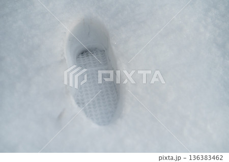 積もった雪に足跡　深さ　積雪 136383462