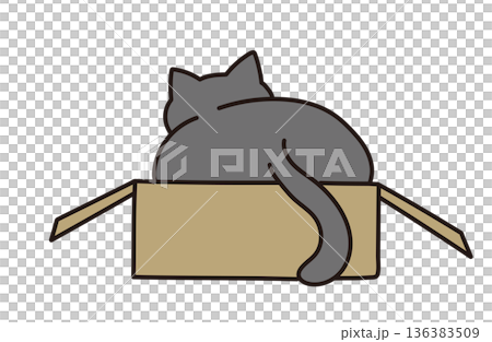 ダンボールに入った猫のイラスト素材 136383509
