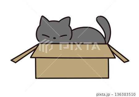 ダンボールに入った猫のイラスト素材 136383510