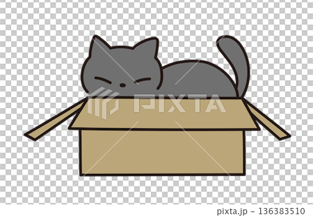 ダンボールに入った猫のイラスト素材 136383510