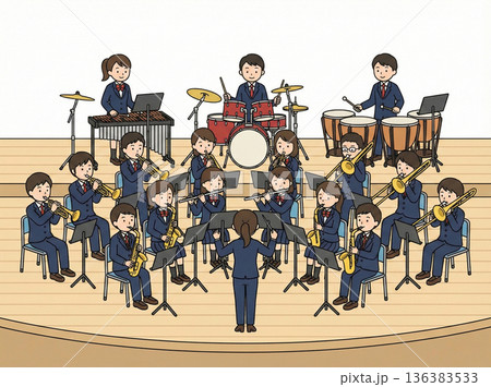 演奏するジ吹奏楽部の生徒 136383533