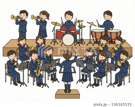 演奏するジ吹奏楽部の生徒 136383535