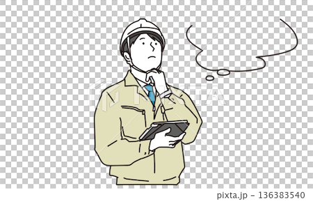 Illustration material of a man in work clothes thinking and looking up 136383540