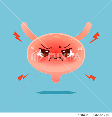 Cute Inflamed Bladder Cartoon Illustration Showing Urinary Tract Infection Symptoms 136383740