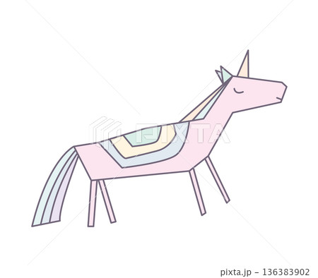 Abstract hand drawn linear unicorn on white background. Isolated vector illustration Abstract hand drawn linear unicorn on white background. Isolated vector illustration 136383902