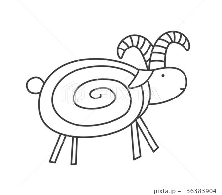 Abstract ram or goat sheep linear drawing logo. Line icon design, vector isolated illustration 136383904