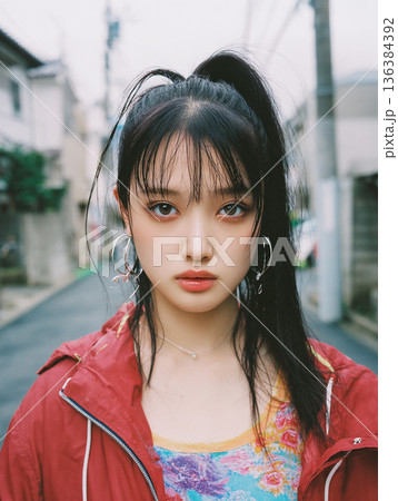 若い日本人女性のファッションポートレート 136384392
