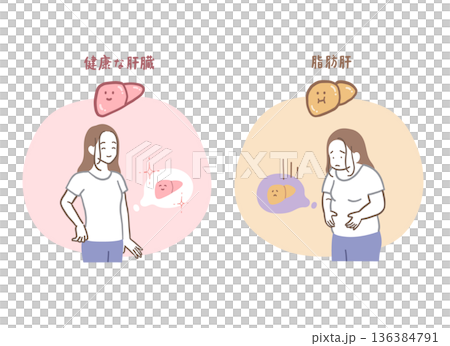 Healthy liver and fatty liver woman illustration set 136384791