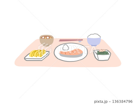 健康的な和食の朝食イラスト素材 136384796