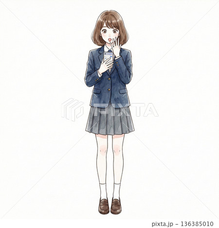 スマホを見て驚く可愛い女子高生 イメージイラスト スマホを見て驚く可愛い女子高生 イメージイラスト 136385010