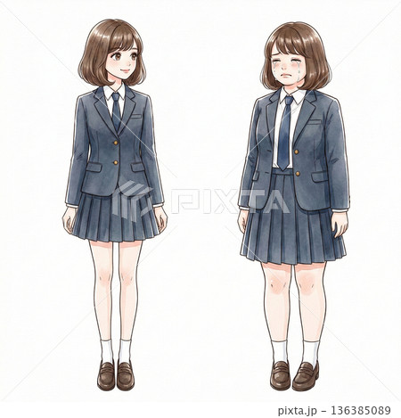 痩せた女子高生と太った女子高生 136385089