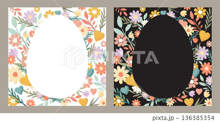 Set of cute Happy Easter greeting card, poster, banner or cover square template. 136385354