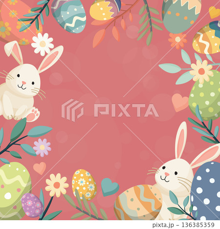 Happy Easter greeting card, poster or banner with pink background square template Happy Easter greeting card, poster or banner with pink background square template 136385359