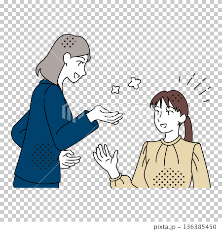 説明を理解して前向きに反応する社内コミュニケーションのイラスト 136385450