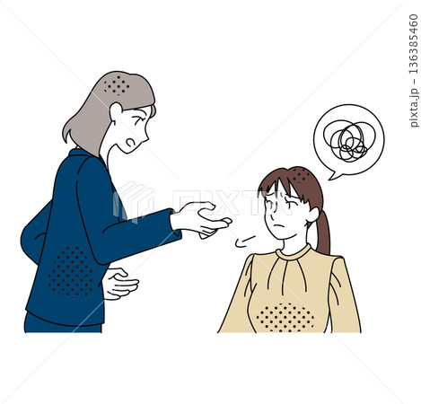 説明しているが伝わっていない上司部下のコミュニケーションのイラスト 説明しているが伝わっていない上司部下のコミュニケーションのイラスト 136385460