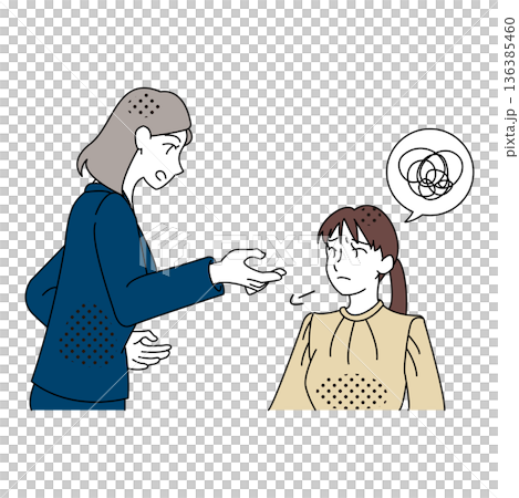 Illustration of communication between a boss and a subordinate who is explaining but not getting the message across 136385460