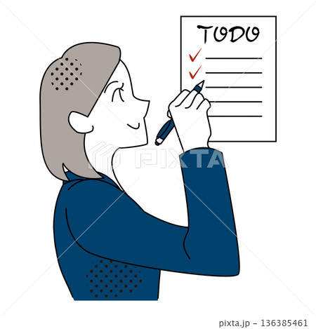 ToDoリストを整理して業務を完了させるビジネスウーマンのイラスト 136385461