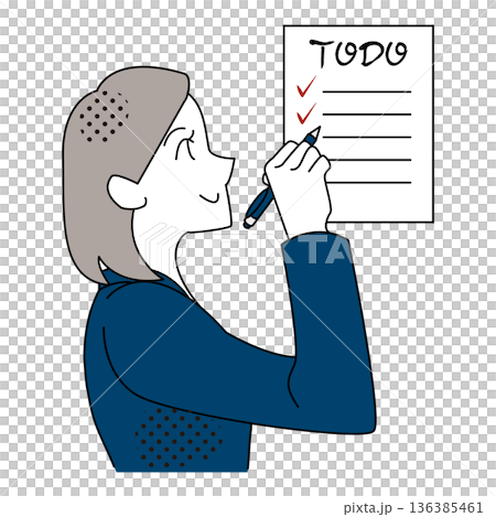 ToDoリストを整理して業務を完了させるビジネスウーマンのイラスト 136385461