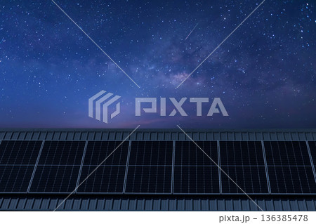 Solar power panels on the roof for green energy. 136385478