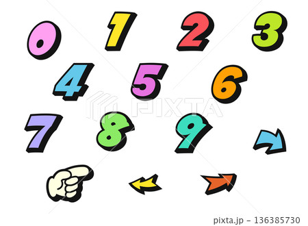 アメコミ風数字セット(カラー) アメコミ風数字セット(カラー) 136385730