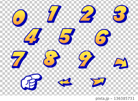 アメコミ風数字セット（アミ点グラデーション） 136385731
