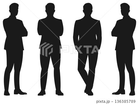 スーツ姿の男性セット　シルエット 136385789