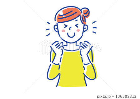 とっても喜んでいるシンプルな若い女性のイラスト 136385812