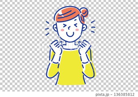 とっても喜んでいるシンプルな若い女性のイラスト 136385812