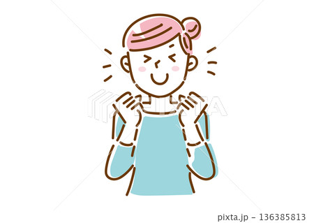 とっても喜んでいるシンプルな若い女性のイラスト 136385813
