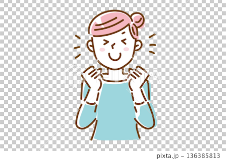 とっても喜んでいるシンプルな若い女性のイラスト 136385813