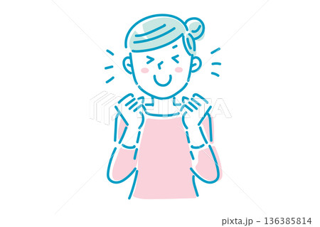 とっても喜んでいるシンプルな若い女性のイラスト 136385814