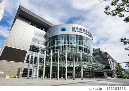Building view of the Taipei Nangang Exhibition Center Hall 1 in Taiwan. 136385838