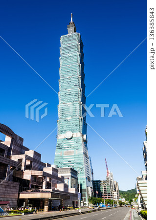 Close-up of Taipei 101 skyscraper in Taipei, Taiwan, the tallest building in Taiwan. Close-up of Taipei 101 skyscraper in Taipei, Taiwan, the tallest building in Taiwan. 136385843