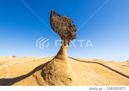 Beautiful Queen's Head of the Yehliu Geopark. Yehliu is a cape located in Wanli, New Taipei City, Taiwan. 136385872